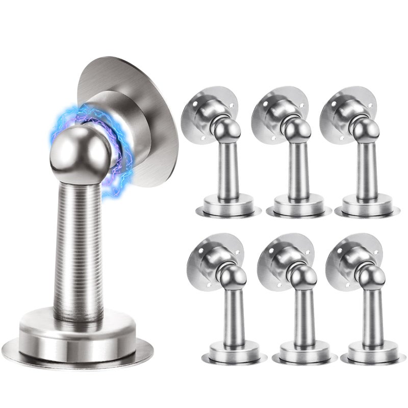 COCIVIVRE 6 Pack Magnetic Door Stopper, COCIVIVRE Magnet Door Stop Stainless Steel for Wall and Floor Mounting, No Drilling Doorstop with Adhesive Tape Hold Your Door Open, Silver - Image 1